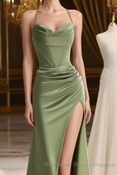 straps mermaid long Semi Formal Prom dress Semi Formal Prom dress with side slit and cowl neck